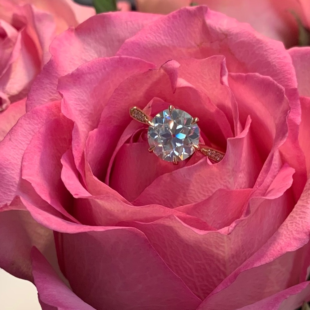 8.5mm IJ color OEC 14k YG Moissanite ring